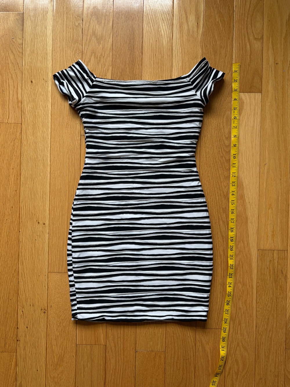 Brat Star Black & White Striped Off-Shoulder Bodycon Dress